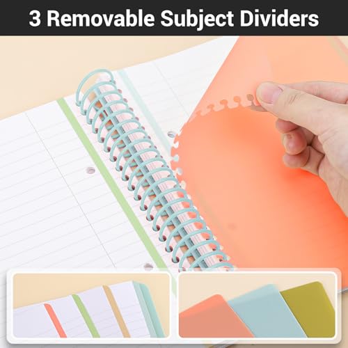 EUSOAR 3 Subject Spiral Notebook, 1 Pack A5 7.3" x 8.1" College Ruled Notebook with Pockets, Hardcover Women Notebook 240 Pages Thick Paper with Dividers for Work Office School Supplie-Light Blue - color: Light Blue, style: A5 Lined