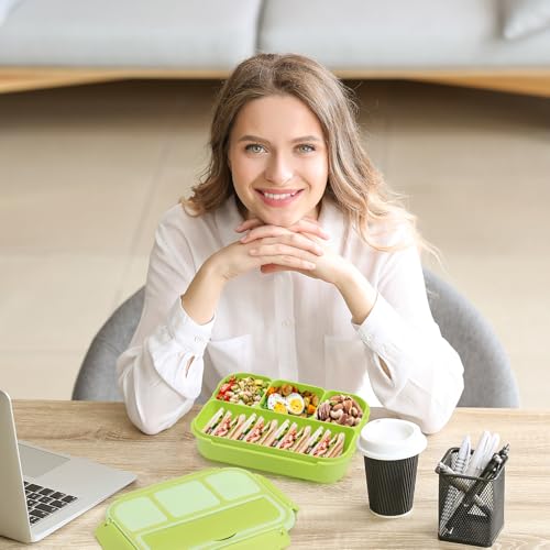 shell and turtle Bento Box Adult Lunch Box, Lunch Containers for Kids Girls Boys with 4 Compartments, Lunchable Food Container with Utensils, Sauce Jar, Muffin Liners, 40 Oz/5 Cup, Bright Green - color: Bright Bright Green