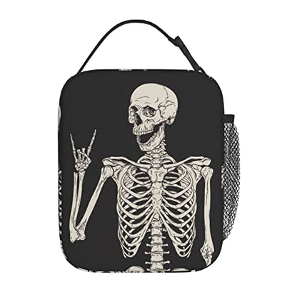 YETTA YANG Halloween Skeleton Funny Skull Portable Lunch Bag Insulated Lunch Box Reusable Totes For Women Men Work Picnic Camping - color: Black20