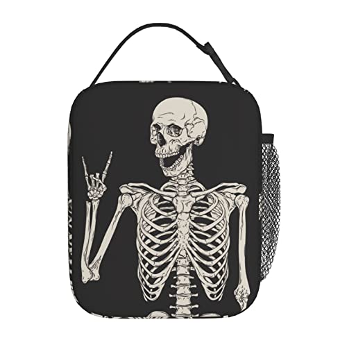 YETTA YANG Halloween Skeleton Funny Skull Portable Lunch Bag Insulated Lunch Box Reusable Totes For Women Men Work Picnic Camping - color: Black20