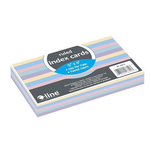 C-Line 3” x 5” Index Cards, Assorted Colors, Ruled, 100/PK (48810)