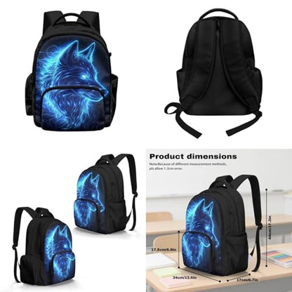 Galaxy Wolf Backpack for Boys Girls Backpack with Lunch Box Water Bottle Pouch & Soft Pencil Case 4PCS Set Bookbag with Front Pockets for School Teens 17 inch School Bag for Back to School - color: Blue Galaxy Wolf
