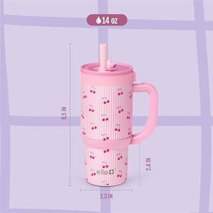 Ello Oasis 14oz Stainless Steel Toddler Tumbler with Handle & Retracting Straw, 100% Leakproof, Double-Wall Vacuum Insulated, Kids Water Bottle for School, BPA Free, Dishwasher Safe, Preppy Cherries - color: Preppy Cherries, size: 14 Ounces