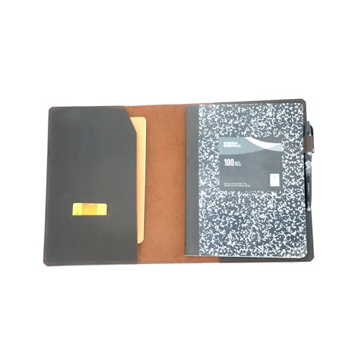 Genuine Leather Journal Notebook Cover Composition Notebooks 9.75" x 7.5", Gift For Student, Writing Diary for Writer Dark Brown - color: Dark Brown