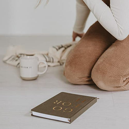 Sweet Water Decor Cute Motivational Lined Composition Notebook for Women, 100 Ruled Pages for Writing, Diary with Fabric Inspirational Olive Cover (Go For It) - style: Go For It