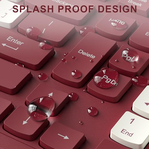 Wireless Keyboard and Mouse Combo, Full-Sized Wireless Keyboard and Adjustable DPI Mouse, 2.4GHz USB Receiver, Keyboard and Mouse for PC, Windows, Desktop, Laptop (Wine Red-B) - color: Wine Red-B