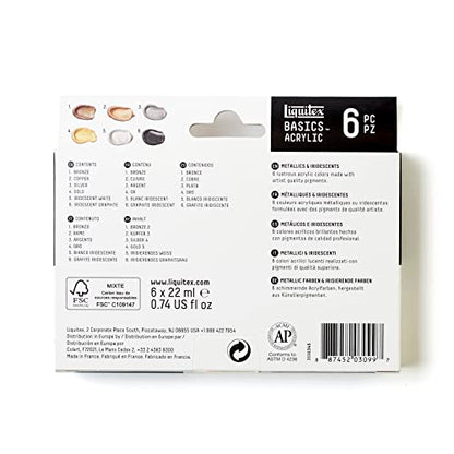 Liquitex BASICS Acrylic Paint Set, 6 x 22ml (0.74-oz) Tube Paint Set, Metallic & Iridescent - style: Metallic 6 x 22ml (0.74oz)