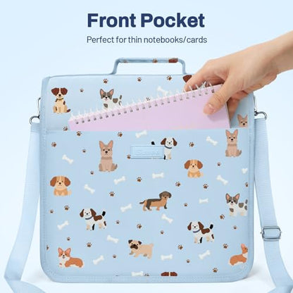 SUNEE Zipper Binder 3 Ring, 3 Inch O-Ring with Handle and Shoulder Strap, 600-Sheet Capacity, 5-Tab Expanding File Folder, Multi-Pockets for Middle School Organizer Binder with Zipper, Blue Dog - color: Blue Dog