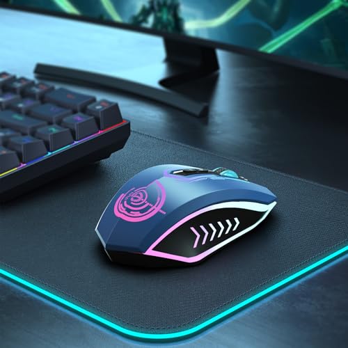 UHURU Gaming Mouse, Wireless Gaming Mouse with 7 Buttons 7 Changeable LED Color up to 12000 DPI, Rechargeable USB Gamer Mouse for PC Laptop (Blue) - color: blue