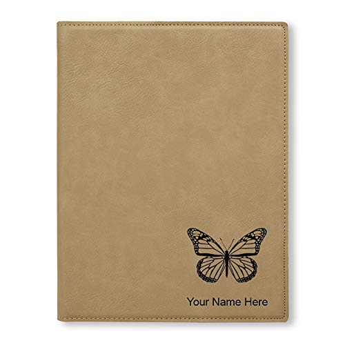 Small 7" X 9" Portfolio Notepad, Monarch Butterfly, Personalized Engraving Included (Light Brown) - color: Light Brown, size: Small 7 X 9