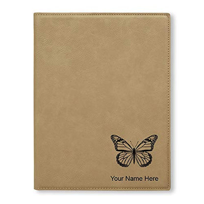 Small 7" X 9" Portfolio Notepad, Monarch Butterfly, Personalized Engraving Included (Light Brown) - color: Light Brown, size: Small 7 X 9