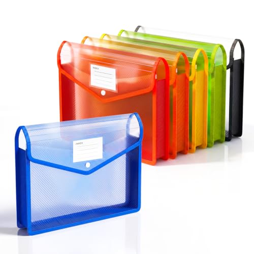 6 Pack Plastic Expanding File Folder, Colorful File Folder Organizer | Folders for Documents with Snap Closure, Transparent Accordion File Pouch, No Dividers, Large Capacity, Fit Letter/A4 Size - color: Red+orange+yellow+green+blue+black