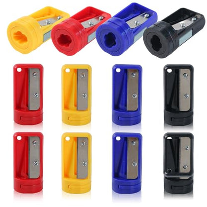 12 Pack Carpenter Pencil Sharpener Portable Manual Pencil Sharpener Cutter Woodworking Pencils Cutter Shaver Narrow Sharpening Tool for Woodworking Tool (Red, Black, Blue)