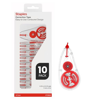 STAPLES Correction Tape, White, 10 Pack – Sidewinder Applicator for Instant, Precise Corrections - style: 10 Pack