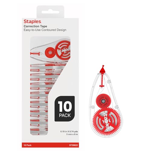 STAPLES Correction Tape, White, 10 Pack – Sidewinder Applicator for Instant, Precise Corrections - style: 10 Pack