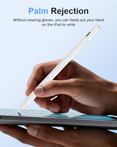 Stylus Pen for iPad (2018-2026), Fast Charge for iPad Pencil with Palm Rejection, Active Pen Compatible with Apple iPad A16 11/10/9/8/7/6, iPad Pro M5/M4/11/12.9", Mini 5/6, Air 3/4/5/M2/M3 - color: A19D-White