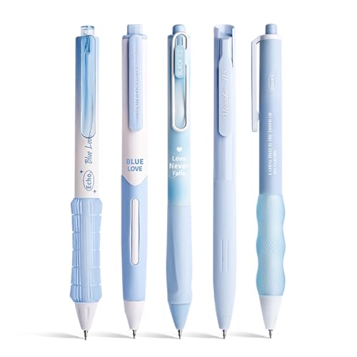 5 Count Pastel Gel Ink Pen Set,Cute Note Taking 0.5mm Fine Point Retractable 5 Count Black Ink Pens for Writing, Journaling, School, Office (Light Blue) - color: Light Blue
