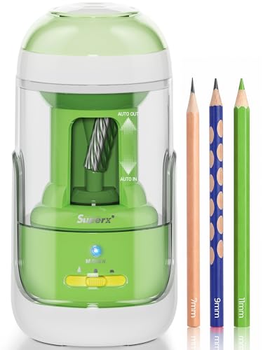 M&G S5 Electric Pencil Sharpener,Fully Automatic for 6.5–11mm No.2&Colored Pencil,Auto In&Out,3 Sharpness Modes,Type-C Rechargeable,Helical Blade,Cute Pencil Sharpener for School Classroom Home, Green - color: Green