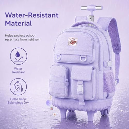 WZLVO Rolling Backpack for Girls, 21 inch Water Resistant Roller School Bag with Wheels, Wheeled Backpacks Set for Teen Women Elementary Travel - Purple - color: Purple