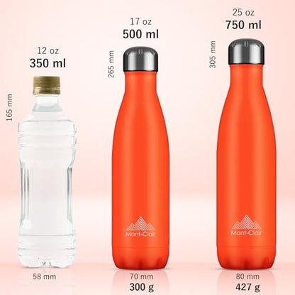 Mont-Clair Stainless Steel Water Bottle, Vacuum insulated - BPA Free, 12h Hot & 24h Cold Drinks, Metal Water Bottle 17 oz Leakproof, Ideal for Adult, Kids, Running - Orange - color: Orange, style: 17 Ounces