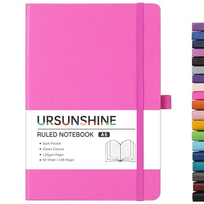 Ruled Notebook/Journal - Classic Lined Journal/Notebook, 5.3'' x 8.26'', Hardcover with Thick Paper, Banded + Pen Holder +Inner Pocket - Raspberry - color: Raspberry, size: Ruled