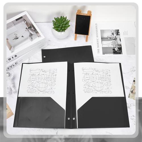 Yeaqee 72 Pcs Plastic Folders with Pockets Bulk 3 Hole Punched 2 Pocket File Folders for 3 Ring Binder Divider Folder for Notebooks, Durable Poly for Office Home (Black) - color: Black