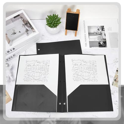Yeaqee 72 Pcs Plastic Folders with Pockets Bulk 3 Hole Punched 2 Pocket File Folders for 3 Ring Binder Divider Folder for Notebooks, Durable Poly for Office Home (Black) - color: Black