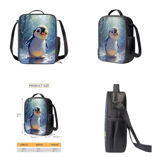 Penguin Backpack for Girls Kids Backpack with Lunch Box Water Bottle Holder with Strap and Kawaii Pencil Case 4PCS Set Cute Bookbag with Front Pocket 17 inch Large Capacity School Bag for Boys - color: Cute Penguin