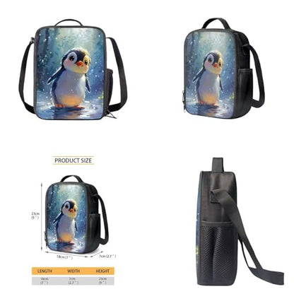 Penguin Backpack for Girls Kids Backpack with Lunch Box Water Bottle Holder with Strap and Kawaii Pencil Case 4PCS Set Cute Bookbag with Front Pocket 17 inch Large Capacity School Bag for Boys - color: Cute Penguin