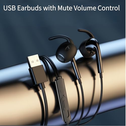 USB Headset with Microphone for PC Laptop, USB Earbuds with Mute Volume Control Stereo Bass for PC Desktop Dell HP Acer Laptop Meetings/Music,School,Black 8.2Ft(2.5M)