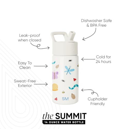 Simple Modern Kids Water Bottle with Straw Lid | 14oz Insulated Stainless Steel Kids Tumbler & Spill Proof Toddler Cup for School, Girls, Boys | Summit | Cute Critters - color: -Cute Critters, size: 14 Ounces