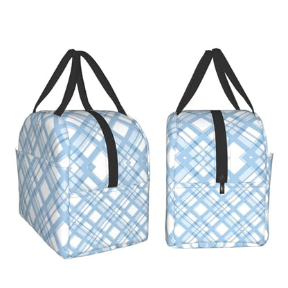 Nerxy Blue Buffalo Plaid Check Lunch Bag Modern Lunch Box 8x5x8.5inch Soft Meal Tote Bag Lunchbox For Women Kids Adults Work School Office Travel Picnic Outdoor - color: Blue
