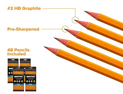 Bostitch Office Premium #2 Pencils, American Cedar Wood, Pre-Sharpened, HB Graphite, 48-Pack - size: 1 Count (Pack of 48)
