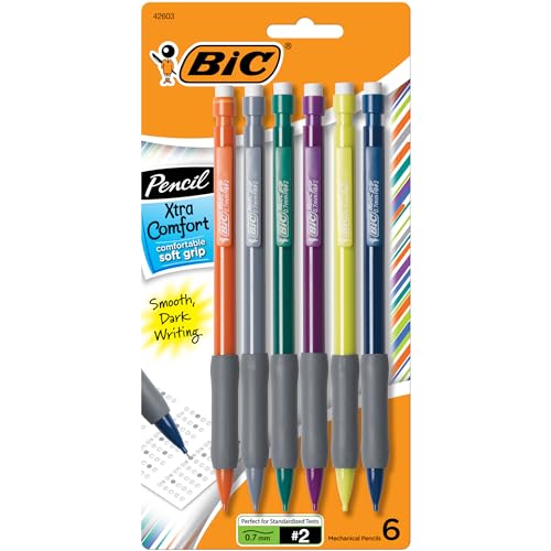 BIC Xtra Comfort Mechanical Pencils with Erasers, Medium Point (0.7mm), 6-Count Pack, Bulk Mechanical Pencils for School or Office Supplies
