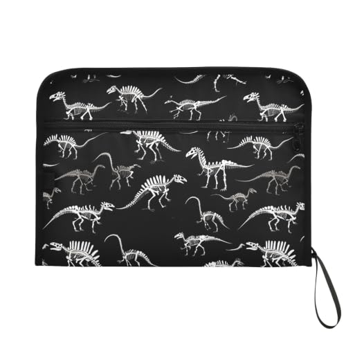 Gredecor 13 Pockets File Folder Organizer A4/Letter Water Resistant Document Bag with Zipper Filing Folder Expanding File Pouch Storage for School Office, Dinosaur Skeleton Black - color: Dinosaur Skeleton Black