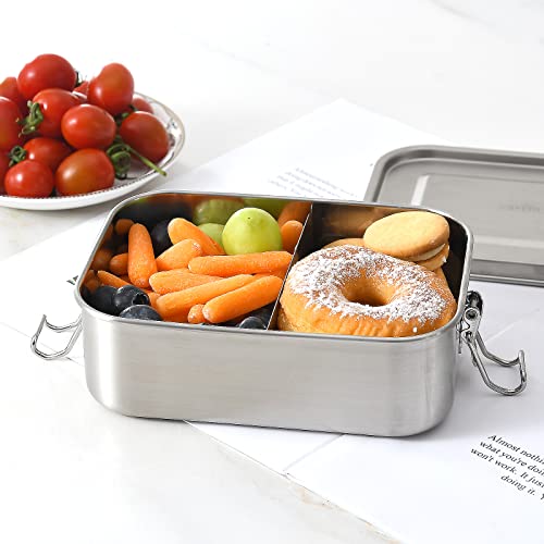 UPTRUST Stainless Steel Lunch Box, 800ML/27oz, Metal Bento Boxes with Lockable Clips t, Adjustable Divider included, Metal Lunch box for Travel & Work - size: 800 ML - 2-Compartment