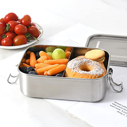 UPTRUST Stainless Steel Lunch Box, 800ML/27oz, Metal Bento Boxes with Lockable Clips t, Adjustable Divider included, Metal Lunch box for Travel & Work - size: 800 ML - 2-Compartment
