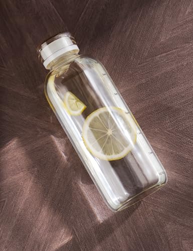NiHome 25oz/750ml Clear Glass Water Bottle with 2 Caps & Stainless-Steel Straw, Temperature Resistant Durable High Borosilicate Glass Drinkware with Leak-Proof Seal for Travel, Gym, School & Home Use - color: Clear