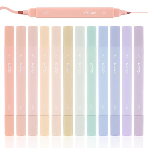 YISAN Pastel Highlighter Pens,Double Tip 12 Colors Bible Highlighter Markers no bleed,70924 - color: Multicolor