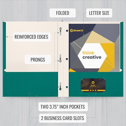 Better Office Products Teal Paper 2 Pocket Folders with Prongs, 50 Pack, Matte Texture, Letter Size Paper Folders, 50 Pack, with 3 Metal Prong Fastener Clips, Teal - color: Teal