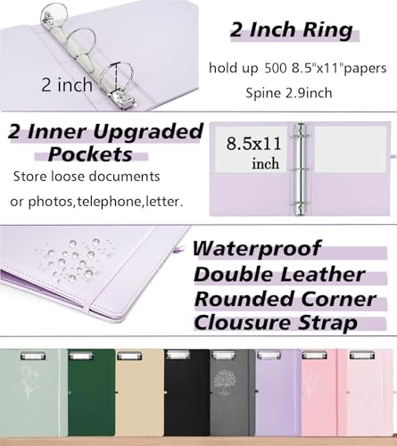 Leather 3 Ring Binder, 2 Inch Binders with Clipboards, 5-Tabs Pockets Dividers, 18 Divider Stikers, Plastic Folder, Pen Holder, Three Ring Binder with Pen Holder(Purple, Letter Size) - color: Purple, size: 2in（Letter Size）