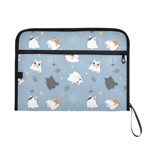 Cute Ghost Kitten Cat Halloween File Folders,Plastic Folders with 13 Pockets,Expandable File Folder for Documents School Students Office,Aesthetic Folder with Labels A4 Letter Size - color: Multi 14