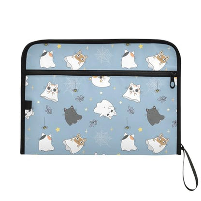 Cute Ghost Kitten Cat Halloween File Folders,Plastic Folders with 13 Pockets,Expandable File Folder for Documents School Students Office,Aesthetic Folder with Labels A4 Letter Size - color: Multi 14
