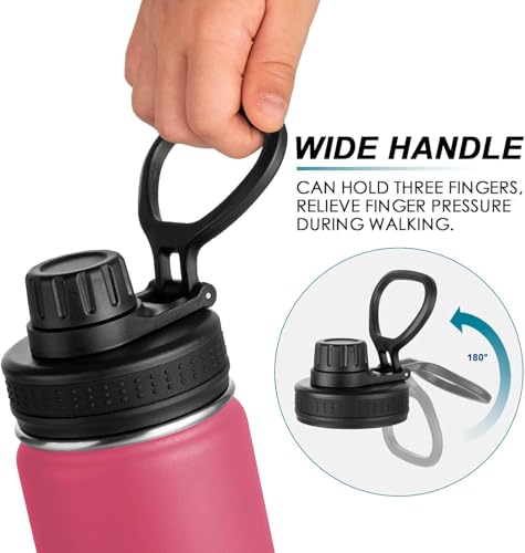 koodee Kids 16oz Stainless Steel Vacuum Insulated Water Bottle for Back to School Wide Mouth Flask with Leakproof Spout Lid (Pink Red) - color: Pink Red, size: 16 Ounces