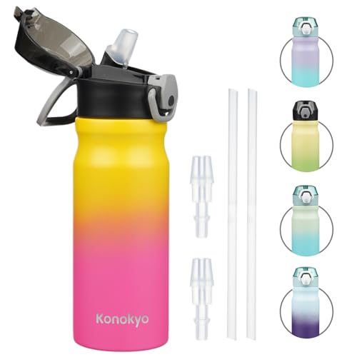 Konokyo 18 oz Insulated Stainless Steel Sports Water Bottle with Straw Lid | BPA-free, leak-proof reusable sports bottle with carry loop for gym, office, hiking, camping, travel & hydration - color: Rainbow, size: 18 Ounces