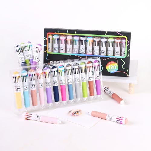 Ddaowanx 12PCS 10-in-1 Multicolor Ballpoint Pen Set 120 Colors 0.8mm Retractable Colored Pens for Drawing Writing School Office Art Supplies (12 Pack-120 Colors)