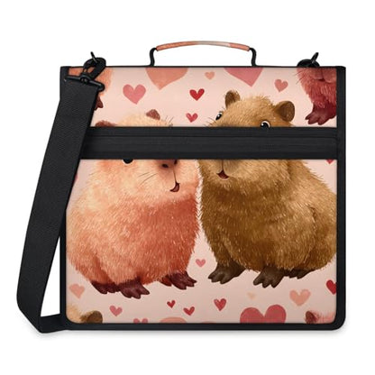 Capybara Zipper Binder, 3 D-Ring Expanding File Folder with Handle & Adjustable Shoulder Strap, 400 Sheets Capacity Multi-Pocket Organizer for 13 Inch Laptop - color: Capybara