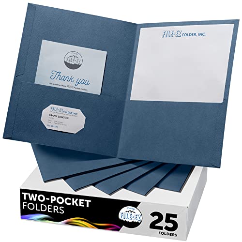 FILE-EZ Two-Pocket Folders, Navy Dark Blue, 25-Pack, Textured Paper, Letter Size (EZ-32523) - color: Dark Blue, size: 25 Folders