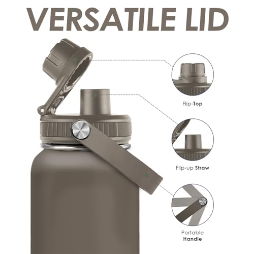 Insulated Stainless Steel Water Bottle 32oz, Vacuum Chug Lid Travel Tumbler for Men Friends Dad Brothers, Birthday Christmas Fathers Day (Dark Grayish Brown) - color: Solid Color 3