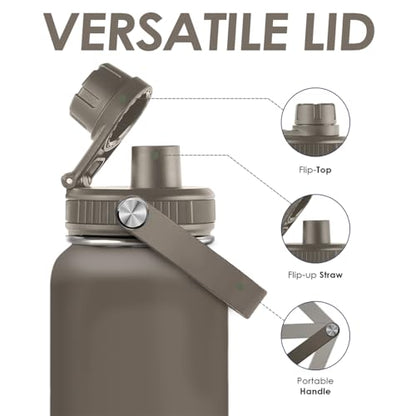 Insulated Stainless Steel Water Bottle 32oz, Vacuum Chug Lid Travel Tumbler for Men Friends Dad Brothers, Birthday Christmas Fathers Day (Dark Grayish Brown) - color: Solid Color 3